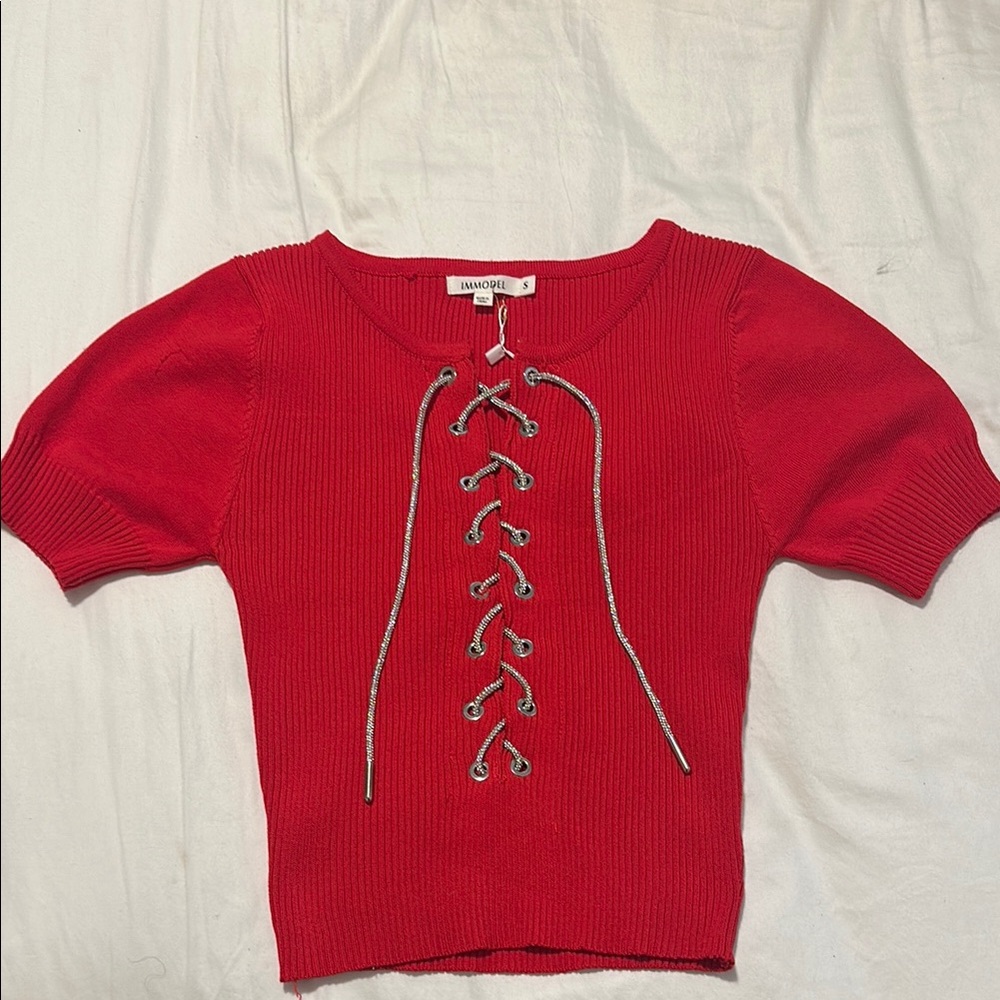 Impo Red Lace-Up Women's Top